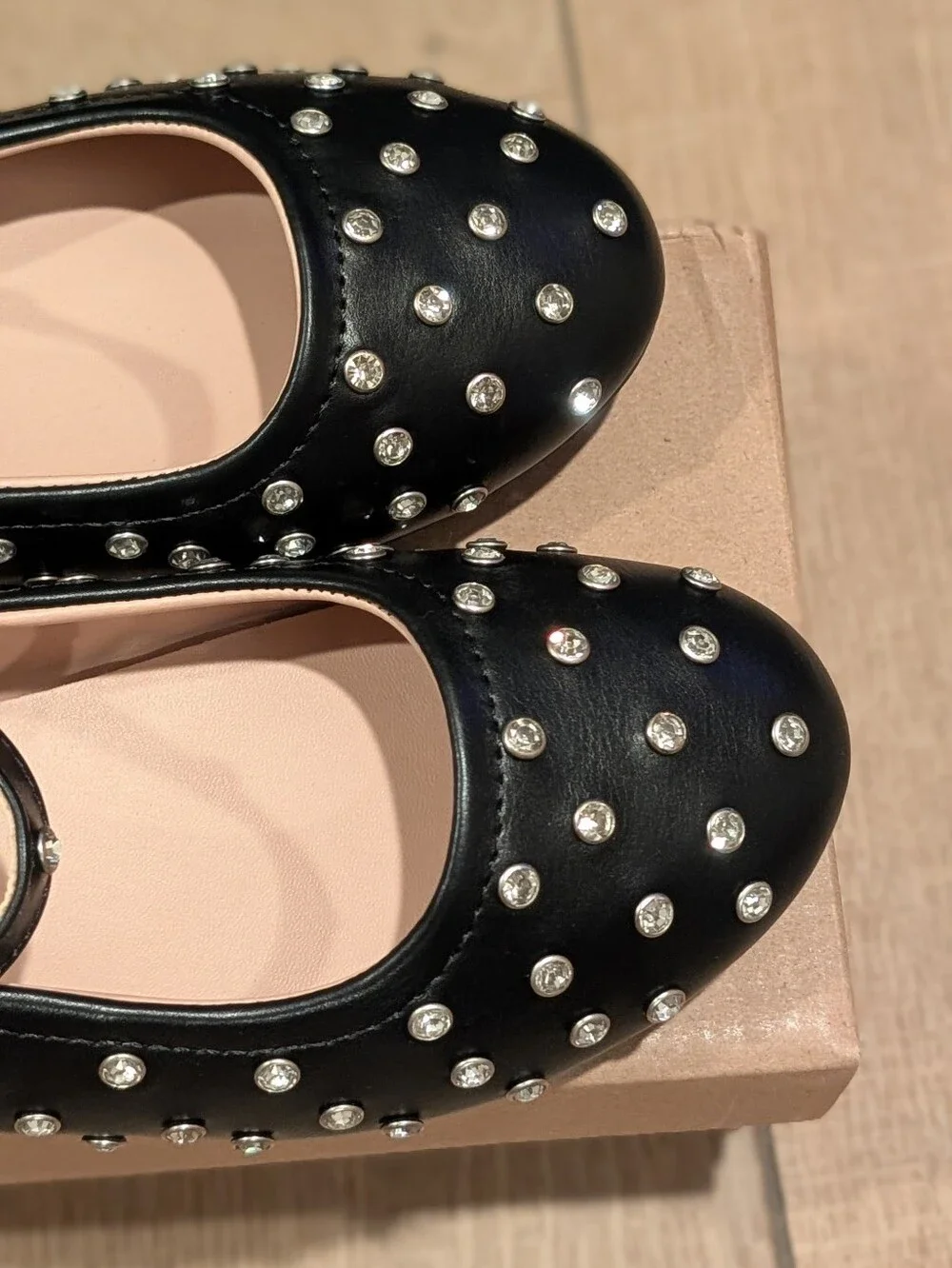 Steve Madden Black Studded Mary Jane Flats with Silver Accents Girls Size 2